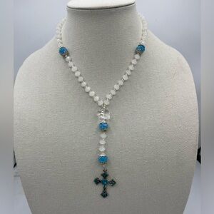 White and blue beaded rosary